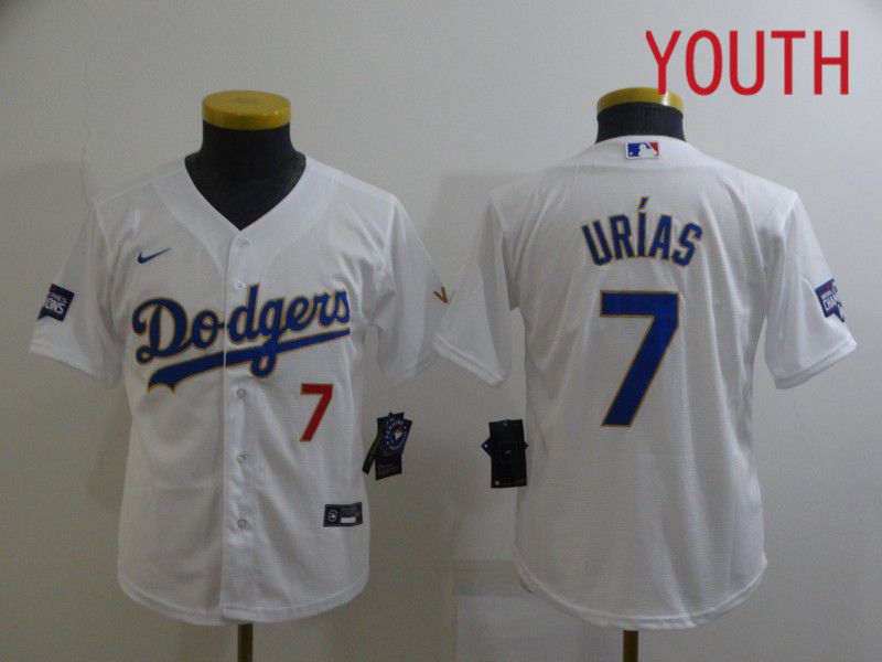 Youth Los Angeles Dodgers 7 Urias White Game 2021 Nike MLB Jersey